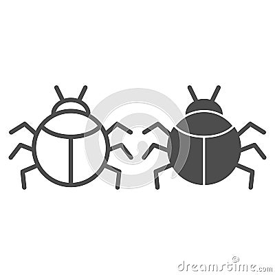 Beetle line and solid icon, Insects concept, bug sign on white background, round shaped beetle silhouette icon in Vector Illustration