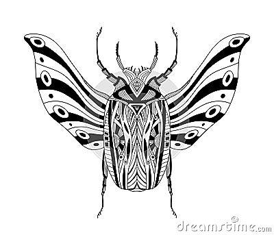 Beetle tattoo art. Cetonia aurata. Print design. T-shirt. Scarab Poster Vector Illustration