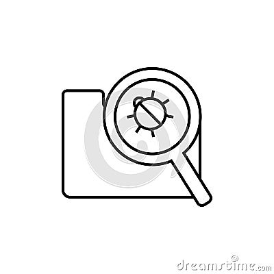 beetle under the folder magnifier icon. Element of cyber security icon for mobile concept and web apps. Thin line beetle under the Stock Photo