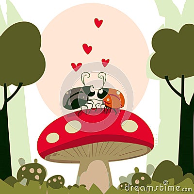 Beetles in love forest vector graphics Stock Photo