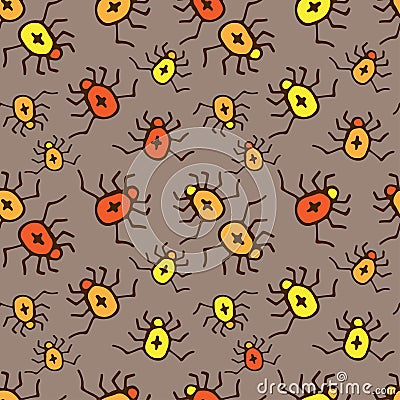 Beetles pattern design. Spiders seamless background. Textile pattern or wrapping paper. Simple beetles texture Vector Illustration