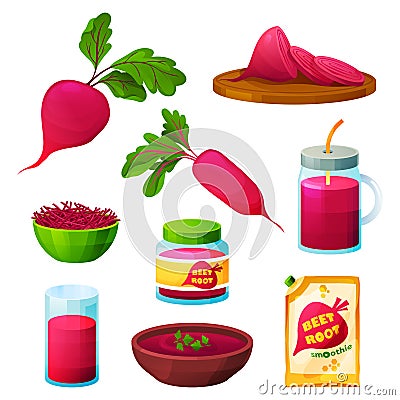 Beetroot food or vegetarian cooking products set Vector Illustration