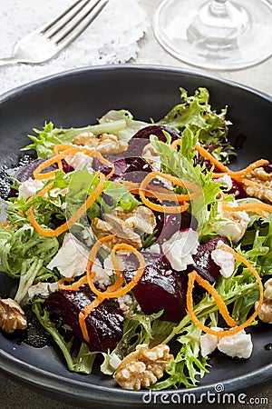 Beetroot Salad with Feta Walnuts and Carrot Stock Photo