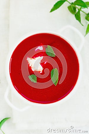 Beetroot and tomato creamy diet soup Stock Photo