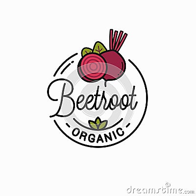 Beetroot vegetable logo. Round linear of slice Vector Illustration