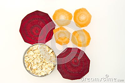 Beets and carrots cut into circles Stock Photo