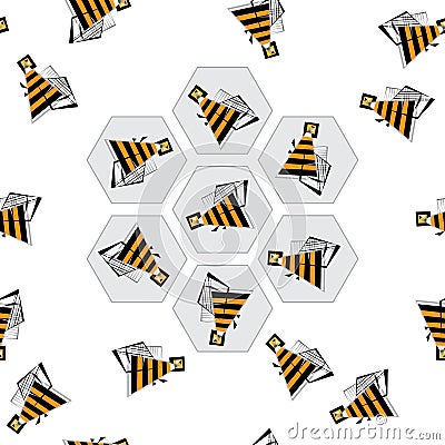 Bees and honeycombs seamless pattern. Abstract bee vector background. Stylized buzz colorful texture for wallpaper Vector Illustration