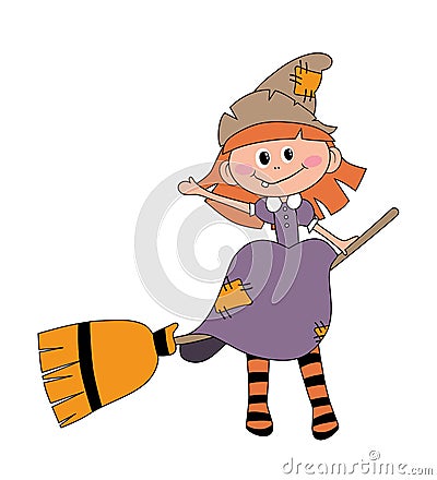 Befana sitting on a broomstick. Ugly witch Vector Illustration