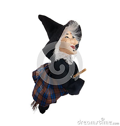 Befana, witch with flying broom Stock Photo