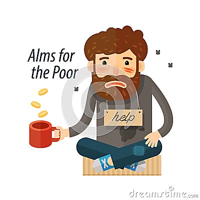 Beggar asking for money. Pauper, icon. vector illustration Vector Illustration