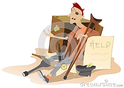 Beggar asks for help Vector Illustration