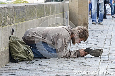Beggar Prague Editorial Stock Photo