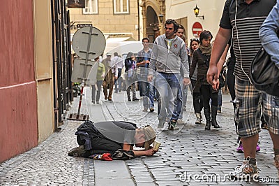 Beggar in Prague Editorial Stock Photo