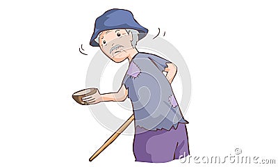 beggar in ragged cloth Vector Illustration