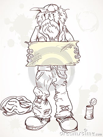 Beggar with a sign Vector Illustration