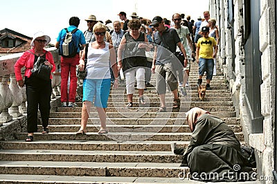 Beggar on the streets of Venice city , Italy Editorial Stock Photo