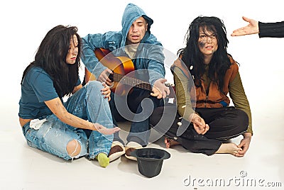 Beggars with guitar singing for money Stock Photo
