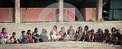 Beggars line up to get donation Editorial Stock Photo