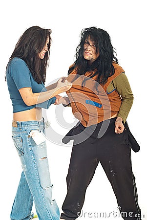 Beggars women fight Stock Photo