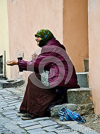 Begger in Romania. Editorial Stock Photo