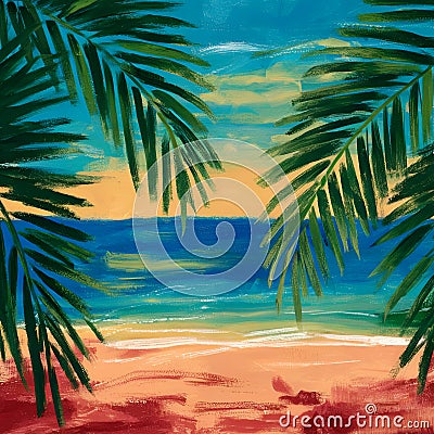 Begin by sketching out the basic composition of your scene. This includes the palm trees, the beach, and the ocean. You can use a Stock Photo