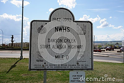The beginning of the alaska highway at dawson creek Editorial Stock Photo