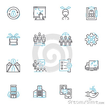 Beginning steps linear icons set. Initiative, Start, Introduction, Commencement, Launch, Inception, Initiation line Vector Illustration