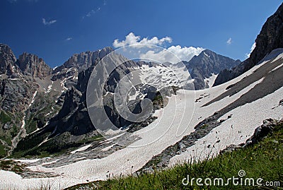 Beginning of summer in Dolomites: Sasso Vernale Stock Photo