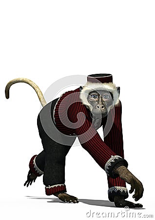Hurdy Gurdy Monkey, 3D Illustration Stock Photo