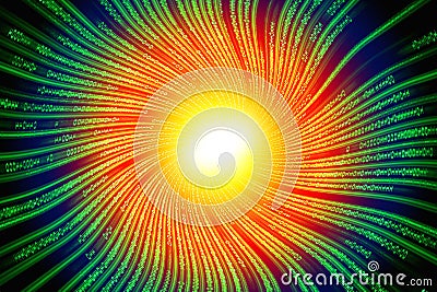 The beginning of the Universe from the big Bang of binary code. Scattering binary code from the center of the explosion Stock Photo