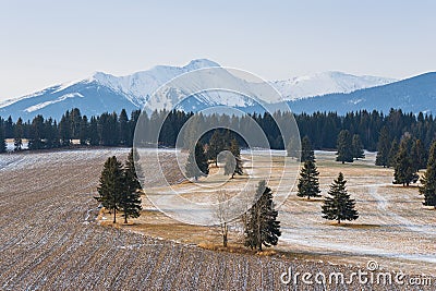 The Beginning Of Winter In The High Tatras, Poprad Valley, Slovakia. Winter Landscape Of Tatra Mountains. Snow-Covered Valley With Stock Photo