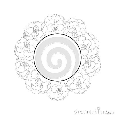 Begonia Flower Outline, Picotee Banner Wreath. Vector Illustration Vector Illustration