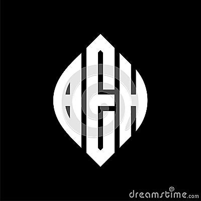 BEH circle letter logo design with circle and ellipse shape. BEH ellipse letters with typographic style. The three initials form a Vector Illustration