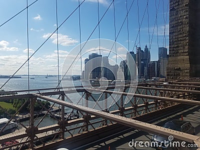 Behind the fence on Brooklyn Bridge Editorial Stock Photo