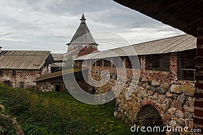 Behind the fortress wall of the Solovetsky monastery. Inside the monastery Editorial Stock Photo