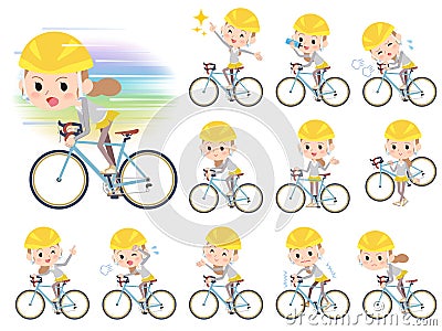 Behind knot hair women ride on rode bicycle Vector Illustration