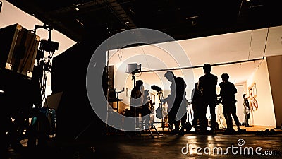 Behind the shooting video production and lighting set for filming Editorial Stock Photo