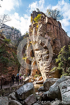 Bei Jiu Shui trail in Autumn, Laoshan Mountain, Qingdao, China. Editorial Stock Photo