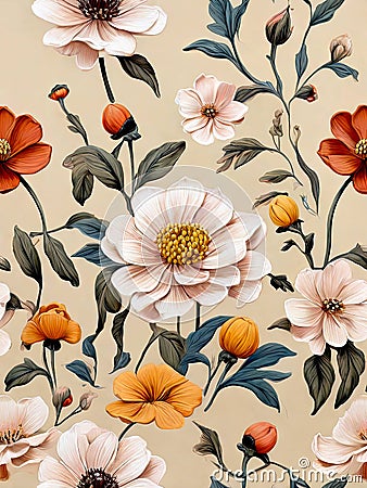 Beige Background and Toned Modern Special 3D Style Floral Oil Painting, created with Generative AI technology Stock Photo