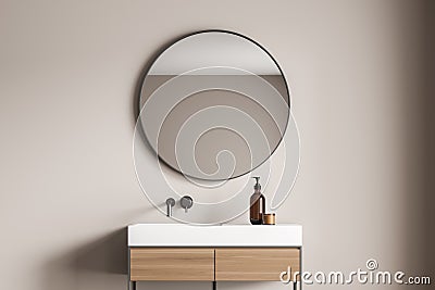 Beige bathroom wall with a stylish vanity Stock Photo