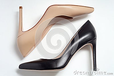 Beige and black stiletto heels on white Stock Photo