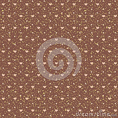 Beige brown background seamless pattern with heart, design for wrapping cute romantic scrapbook Vector Illustration