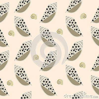 Beige and brown dot seashell hand drawn seamless patterm on beige background Cartoon Illustration