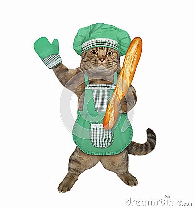 Cat baker holds baguette Stock Photo