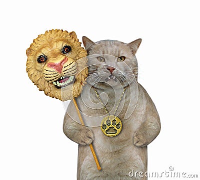 Cat holds lion carnival mask 2 Stock Photo