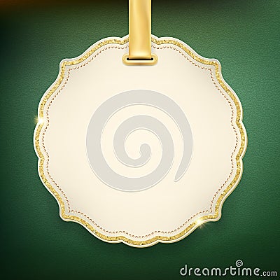 Beige Christmas label with ribbon. EPS 10 Vector Illustration