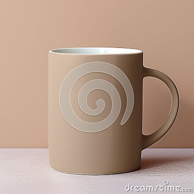 Minimalist Taupe Mug Mockup On Beige Table Stock Photo