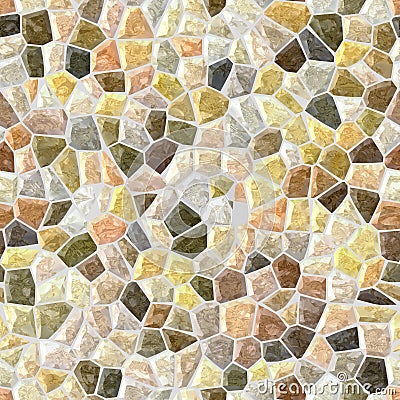 Beige colored floor marble irregular plastic stony mosaic pattern texture seamless background with gray grout - natural colo Stock Photo