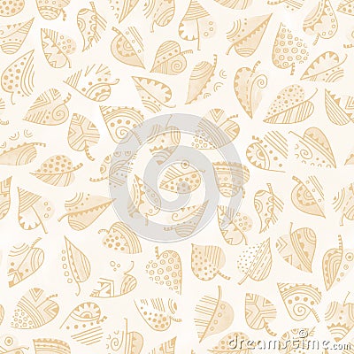 Beige decorative leaves texture. Watercolor and ink leaf seamless pattern Stock Photo