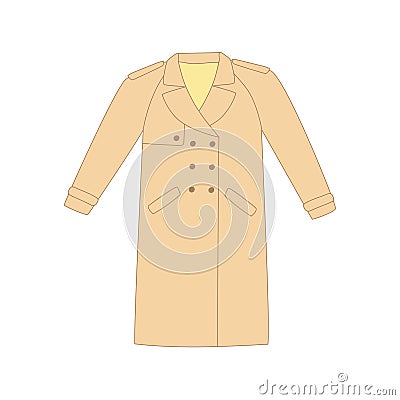 Beige doodle trench coat with pockets and buttons. Men and women autumn or spring clothes. Vector Illustration